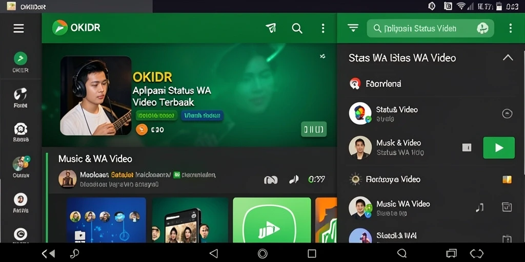 Tampilan antarmuka aplikasi OKIDR yang menarik untuk status WA video.