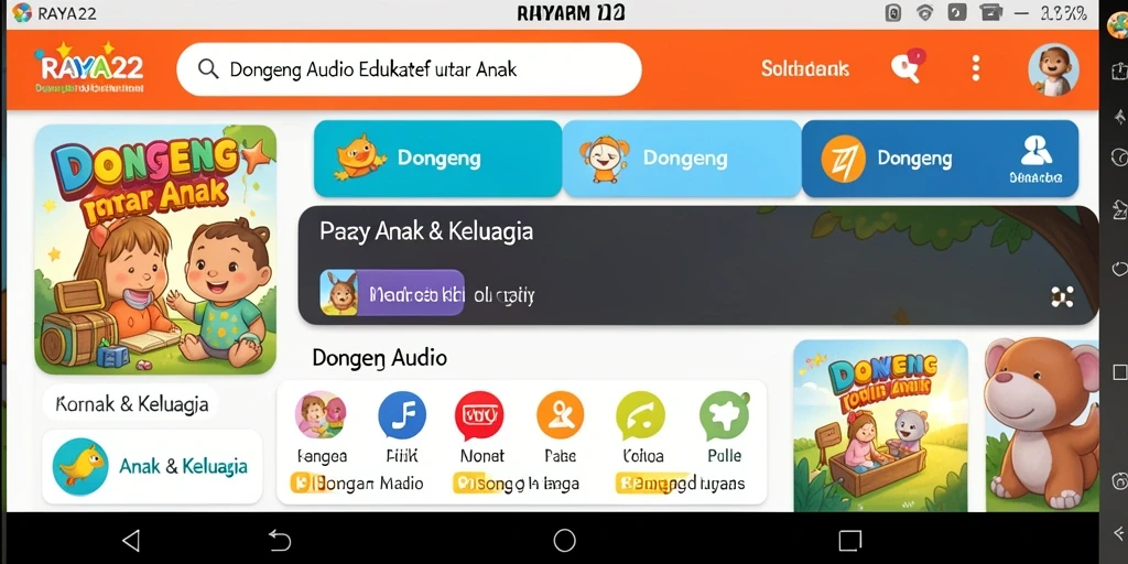 Antarmuka aplikasi RAYA22 yang menawan dan ramah anak.