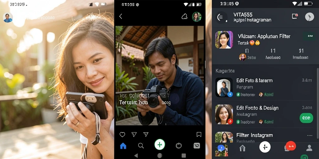 Tampilan antarmuka VITA555 yang menarik dengan berbagai filter Instagram.